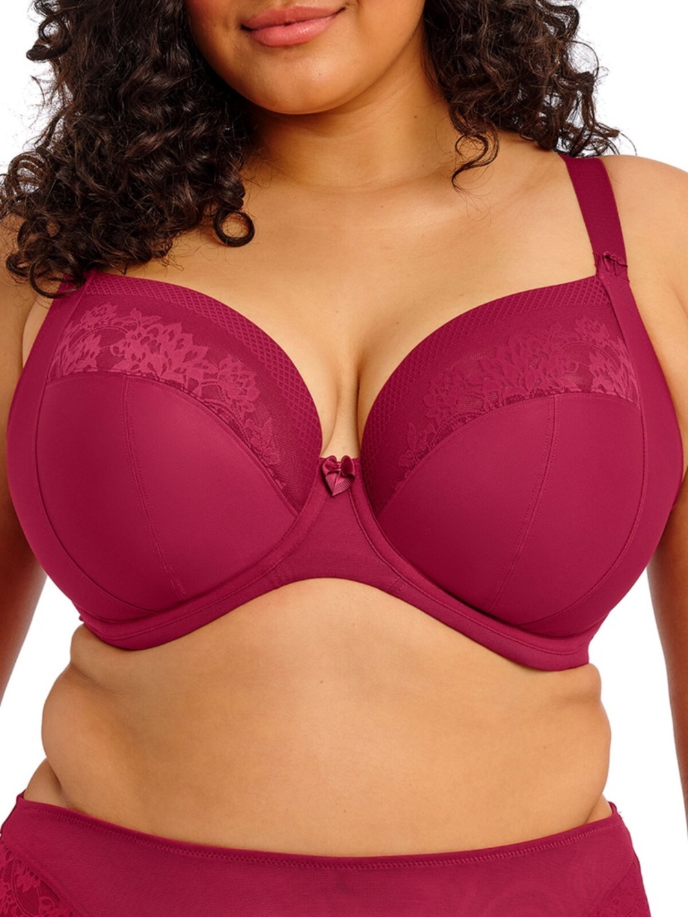 NEW Elomi Nerina Stretch Lace Smooth Back Plunge Underwire Bra 302734 Rouge Red